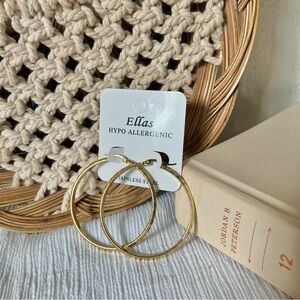 Ellas Gold Hoop Earrings Large Dangle Flip Back Stud Greek Classic Femme Elegant